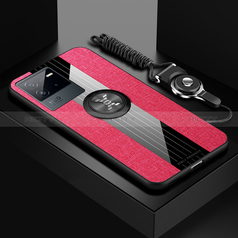 Custodia Silicone Ultra Sottile Morbida Cover con Magnetico Anello Supporto X03L per Vivo iQOO Neo6 SE 5G Rosso