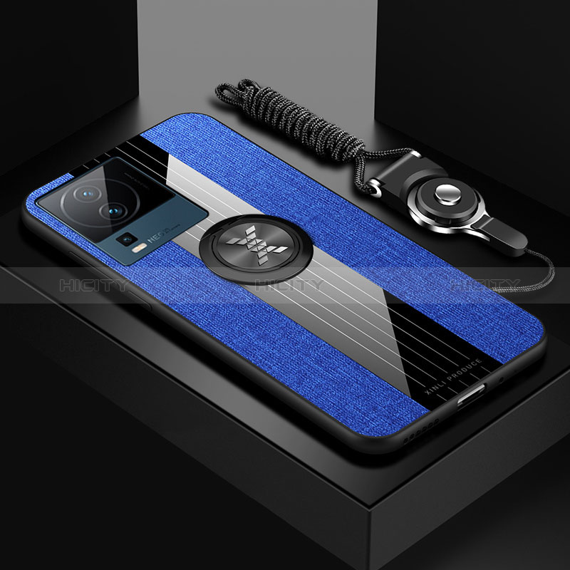 Custodia Silicone Ultra Sottile Morbida Cover con Magnetico Anello Supporto X03L per Vivo iQOO Neo7 5G Blu