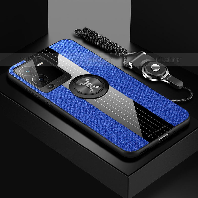 Custodia Silicone Ultra Sottile Morbida Cover con Magnetico Anello Supporto X03L per Vivo V25 Pro 5G Blu