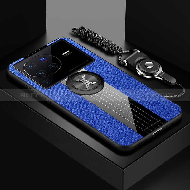 Custodia Silicone Ultra Sottile Morbida Cover con Magnetico Anello Supporto X03L per Vivo X80 Pro 5G Blu