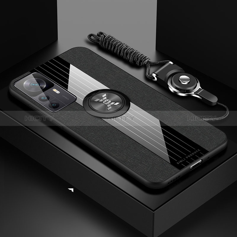Custodia Silicone Ultra Sottile Morbida Cover con Magnetico Anello Supporto X03L per Xiaomi Mi 12T Pro 5G Nero