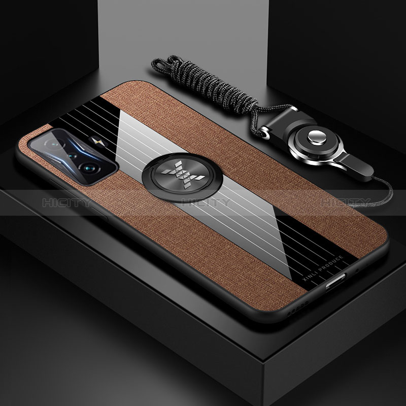 Custodia Silicone Ultra Sottile Morbida Cover con Magnetico Anello Supporto X03L per Xiaomi Poco F4 GT 5G Marrone