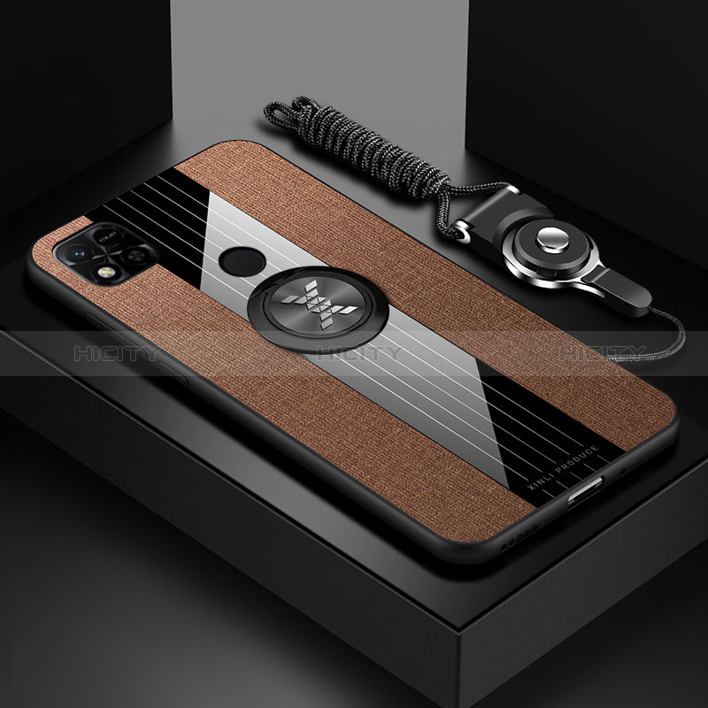 Custodia Silicone Ultra Sottile Morbida Cover con Magnetico Anello Supporto X03L per Xiaomi Redmi 10A 4G Marrone
