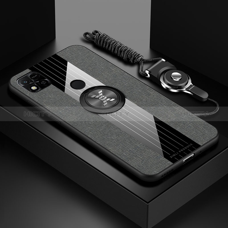 Custodia Silicone Ultra Sottile Morbida Cover con Magnetico Anello Supporto X03L per Xiaomi Redmi 9C Grigio