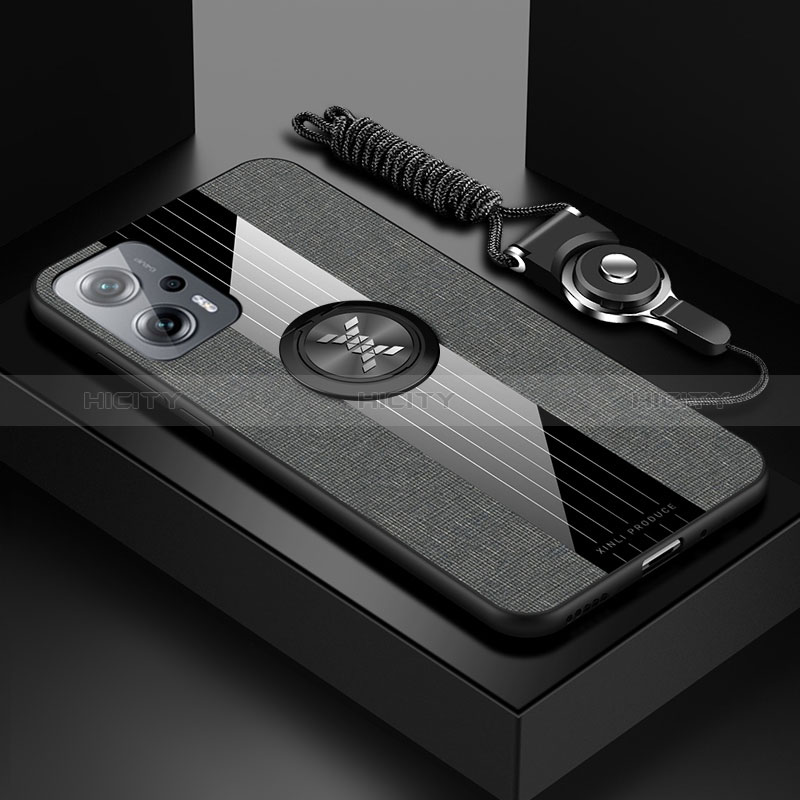 Custodia Silicone Ultra Sottile Morbida Cover con Magnetico Anello Supporto X03L per Xiaomi Redmi Note 11T Pro 5G Grigio