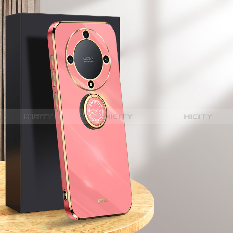 Custodia Silicone Ultra Sottile Morbida Cover con Magnetico Anello Supporto XL1 per Huawei Honor X9b 5G Rosa Caldo
