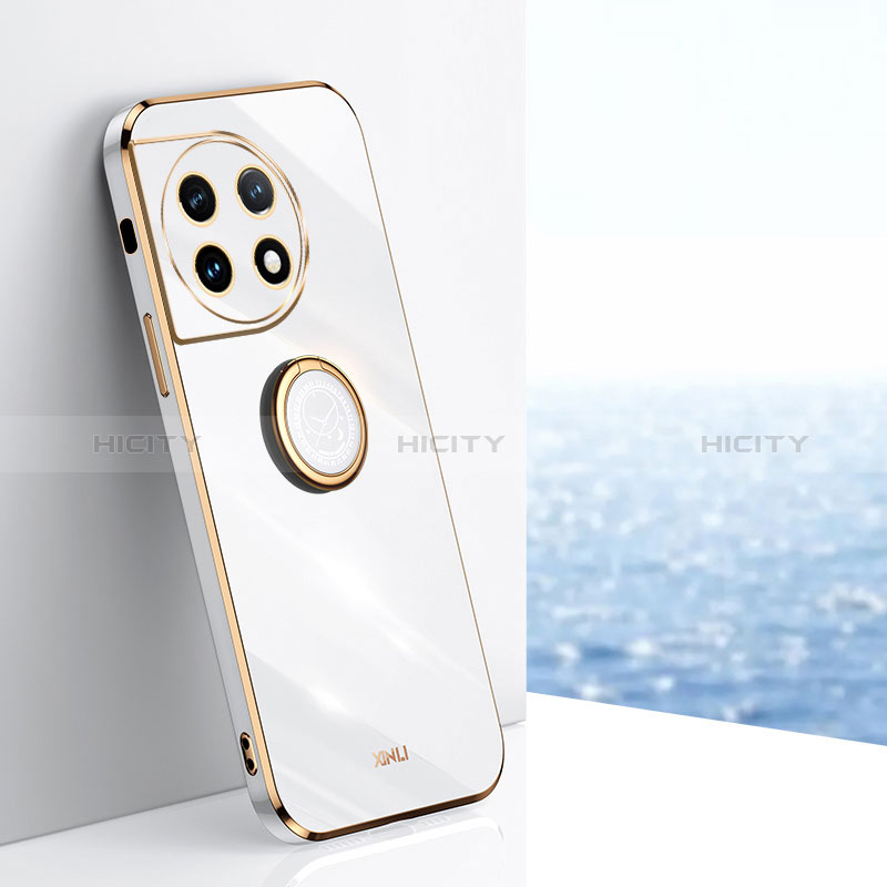Custodia Silicone Ultra Sottile Morbida Cover con Magnetico Anello Supporto XL1 per OnePlus 11 5G Bianco