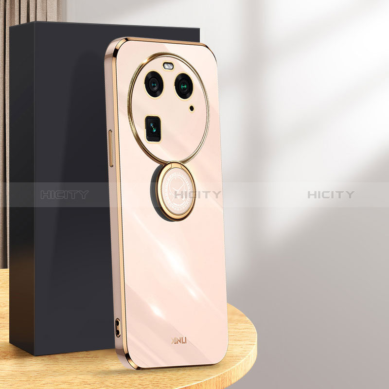 Custodia Silicone Ultra Sottile Morbida Cover con Magnetico Anello Supporto XL1 per Oppo Find X6 Pro 5G Oro Rosa