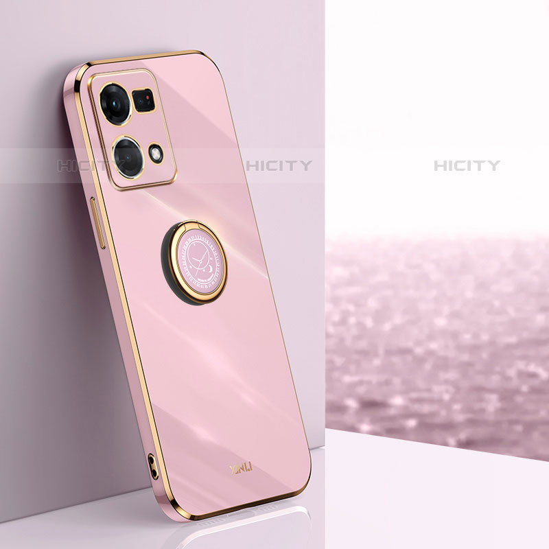 Custodia Silicone Ultra Sottile Morbida Cover con Magnetico Anello Supporto XL1 per Oppo Reno8 4G Rosa