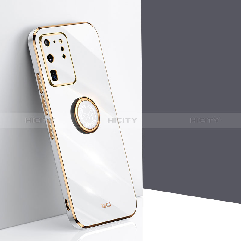 Custodia Silicone Ultra Sottile Morbida Cover con Magnetico Anello Supporto XL1 per Samsung Galaxy S20 Ultra 5G Bianco
