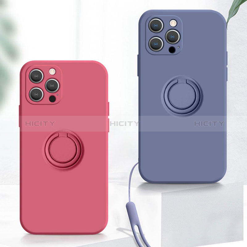 Custodia Silicone Ultra Sottile Morbida Cover con Magnetico Anello Supporto YK1 per Apple iPhone 13 Pro