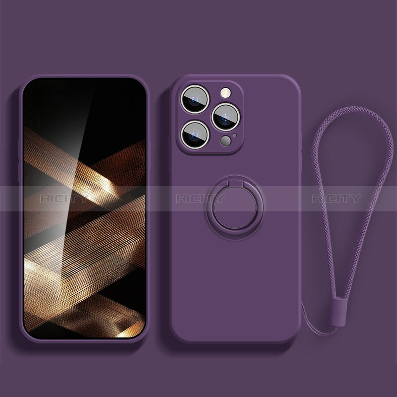Custodia Silicone Ultra Sottile Morbida Cover con Magnetico Anello Supporto YK1 per Apple iPhone 13 Pro Max Viola