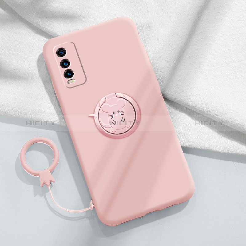 Custodia Silicone Ultra Sottile Morbida Cover con Magnetico Anello Supporto YK1 per Vivo Y12s Rosa