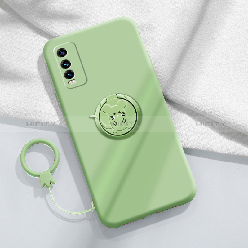 Custodia Silicone Ultra Sottile Morbida Cover con Magnetico Anello Supporto YK1 per Vivo Y20s Verde