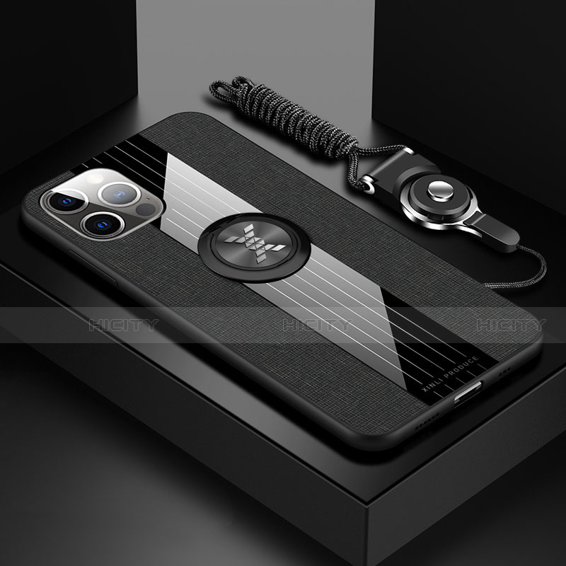 Custodia Silicone Ultra Sottile Morbida Cover con Magnetico Anello Supporto Z01 per Apple iPhone 13 Pro Nero