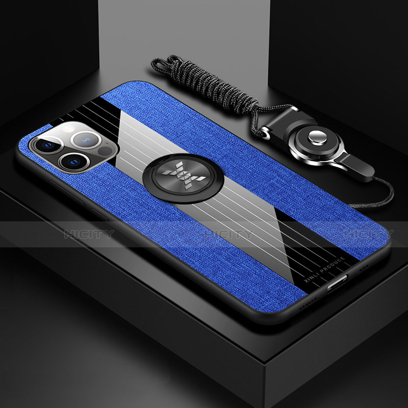 Custodia Silicone Ultra Sottile Morbida Cover con Magnetico Anello Supporto Z01 per Apple iPhone 14 Pro Blu