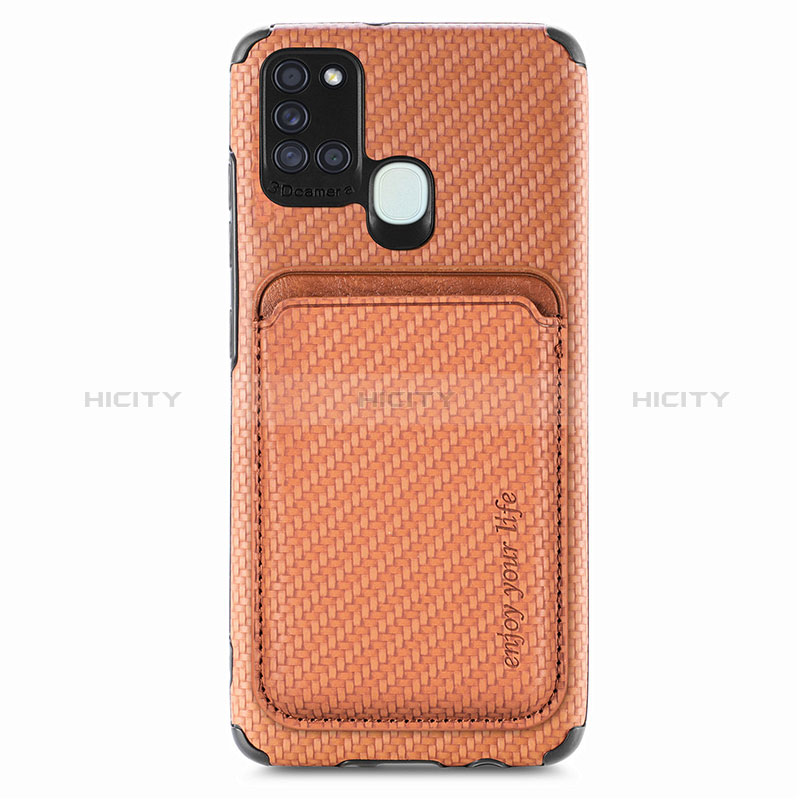 Custodia Silicone Ultra Sottile Morbida Cover con Magnetico S02D per Samsung Galaxy A21s Marrone