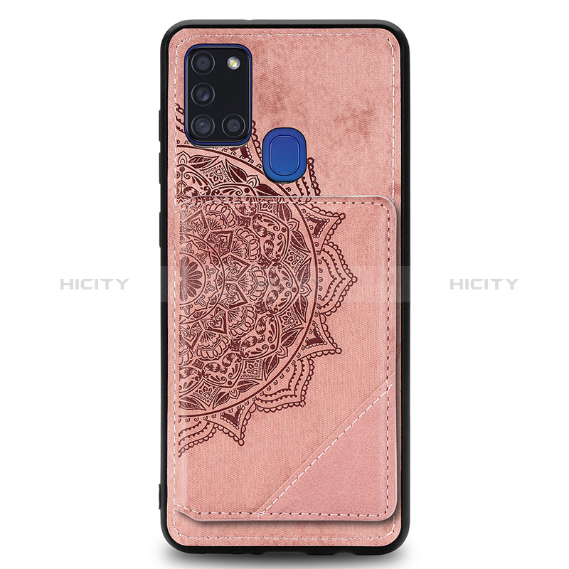 Custodia Silicone Ultra Sottile Morbida Cover con Magnetico S03D per Samsung Galaxy A21s Oro Rosa