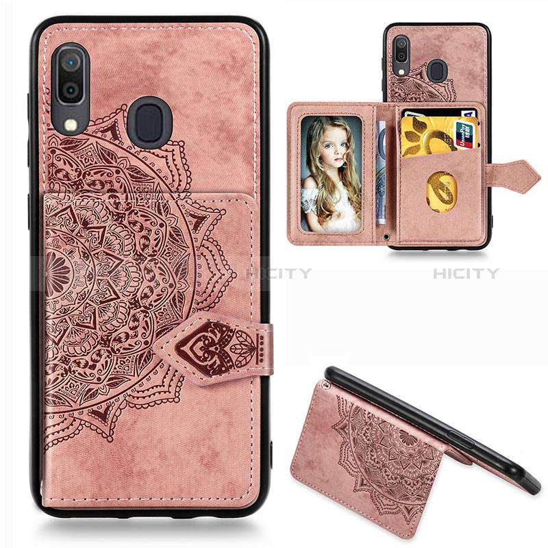 Custodia Silicone Ultra Sottile Morbida Cover con Magnetico S04D per Samsung Galaxy A20 Oro Rosa