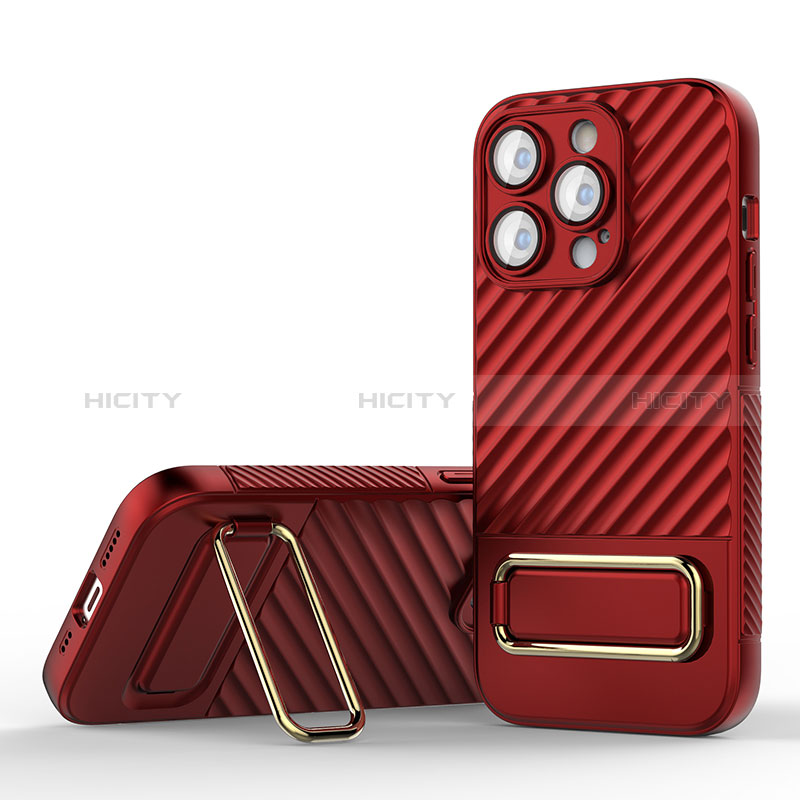 Custodia Silicone Ultra Sottile Morbida Cover con Supporto KC1 per Apple iPhone 13 Pro Rosso
