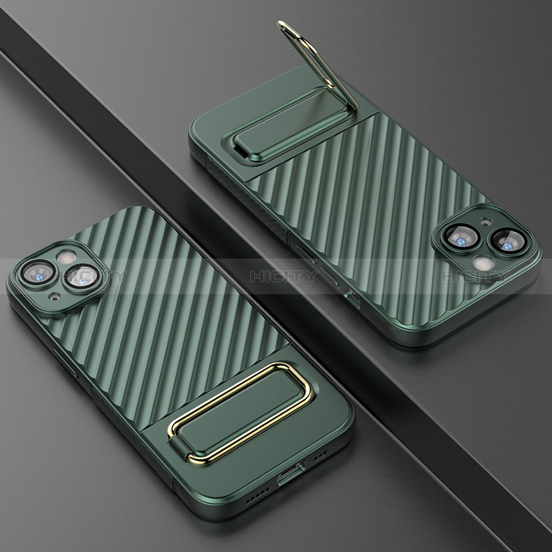 Custodia Silicone Ultra Sottile Morbida Cover con Supporto KC1 per Apple iPhone 13 Verde