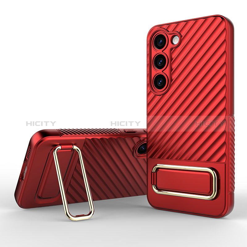 Custodia Silicone Ultra Sottile Morbida Cover con Supporto KC1 per Samsung Galaxy S22 5G Rosso
