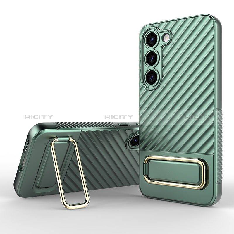 Custodia Silicone Ultra Sottile Morbida Cover con Supporto KC1 per Samsung Galaxy S23 Plus 5G Verde