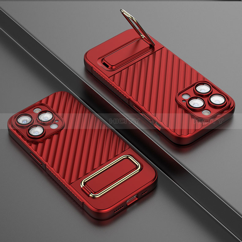 Custodia Silicone Ultra Sottile Morbida Cover con Supporto KC2 per Apple iPhone 13 Pro Rosso