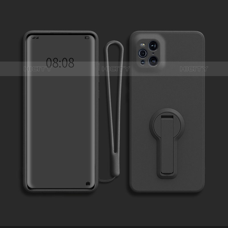 Custodia Silicone Ultra Sottile Morbida Cover con Supporto per Oppo Find X3 Pro 5G Nero