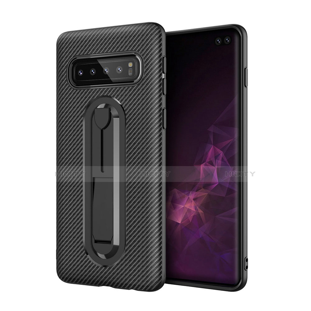 Custodia Silicone Ultra Sottile Morbida Cover con Supporto per Samsung Galaxy S10 Plus Nero