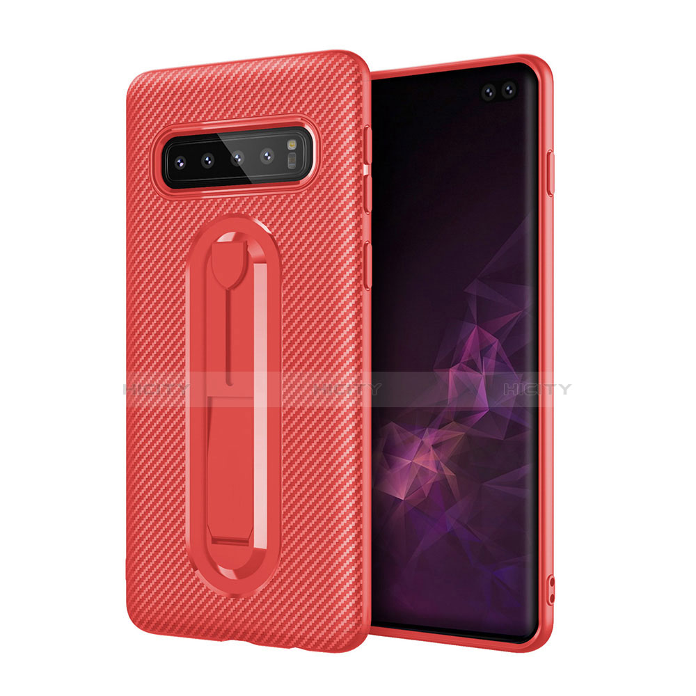 Custodia Silicone Ultra Sottile Morbida Cover con Supporto per Samsung Galaxy S10 Plus Rosso