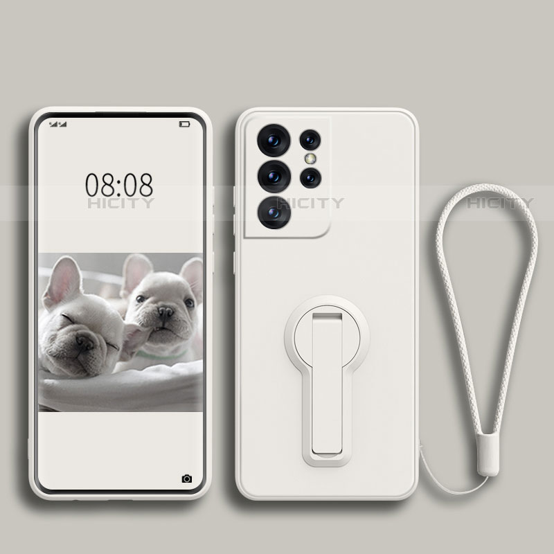Custodia Silicone Ultra Sottile Morbida Cover con Supporto per Samsung Galaxy S22 Ultra 5G Bianco