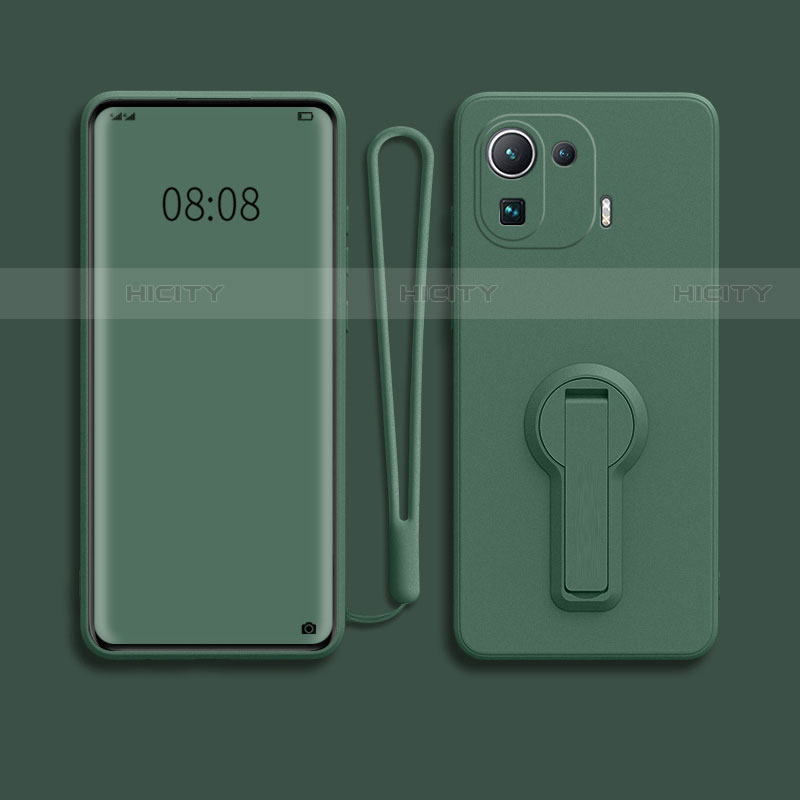 Custodia Silicone Ultra Sottile Morbida Cover con Supporto per Xiaomi Mi 11 Pro 5G Verde