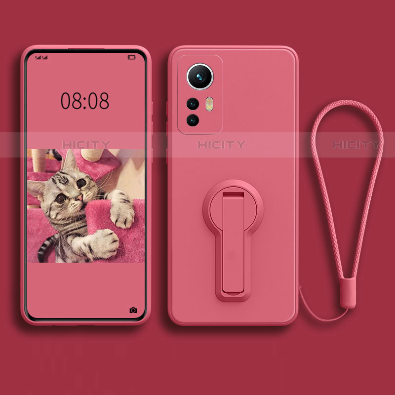 Custodia Silicone Ultra Sottile Morbida Cover con Supporto per Xiaomi Mi 12 5G Oro Rosa