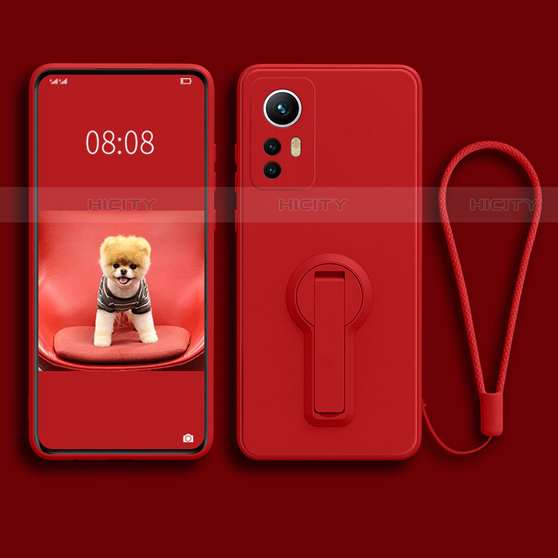 Custodia Silicone Ultra Sottile Morbida Cover con Supporto per Xiaomi Mi 12 Pro 5G Rosso