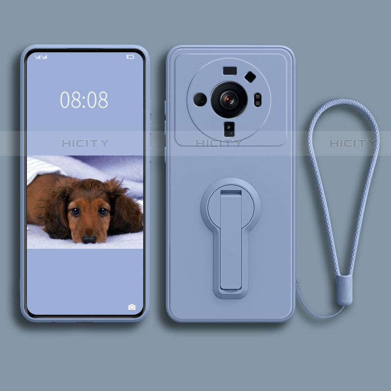 Custodia Silicone Ultra Sottile Morbida Cover con Supporto per Xiaomi Mi 12 Ultra 5G Grigio Lavanda