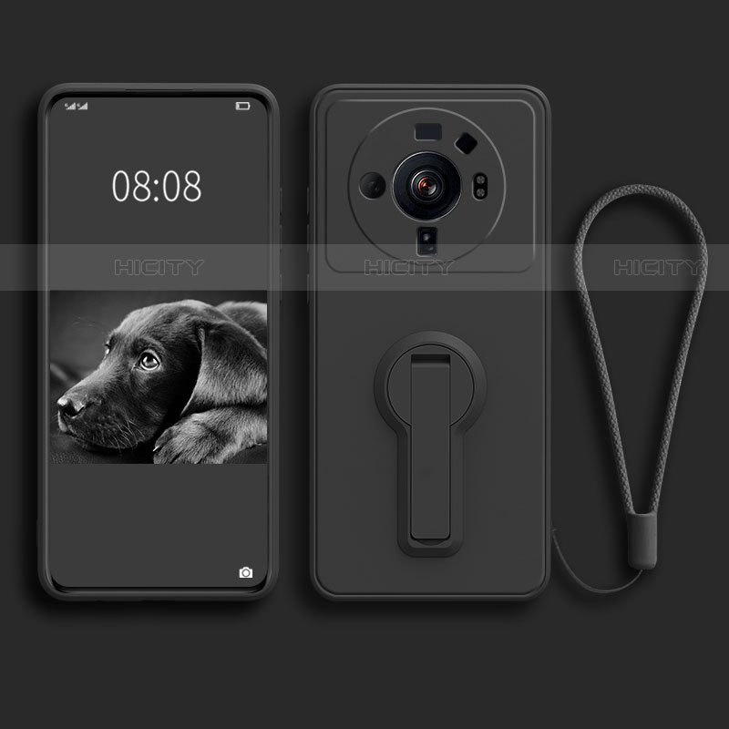 Custodia Silicone Ultra Sottile Morbida Cover con Supporto per Xiaomi Mi 12 Ultra 5G Nero