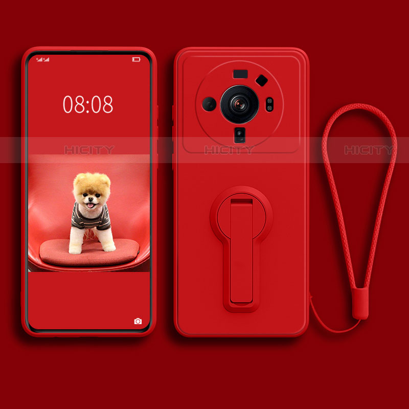 Custodia Silicone Ultra Sottile Morbida Cover con Supporto per Xiaomi Mi 12 Ultra 5G Rosso