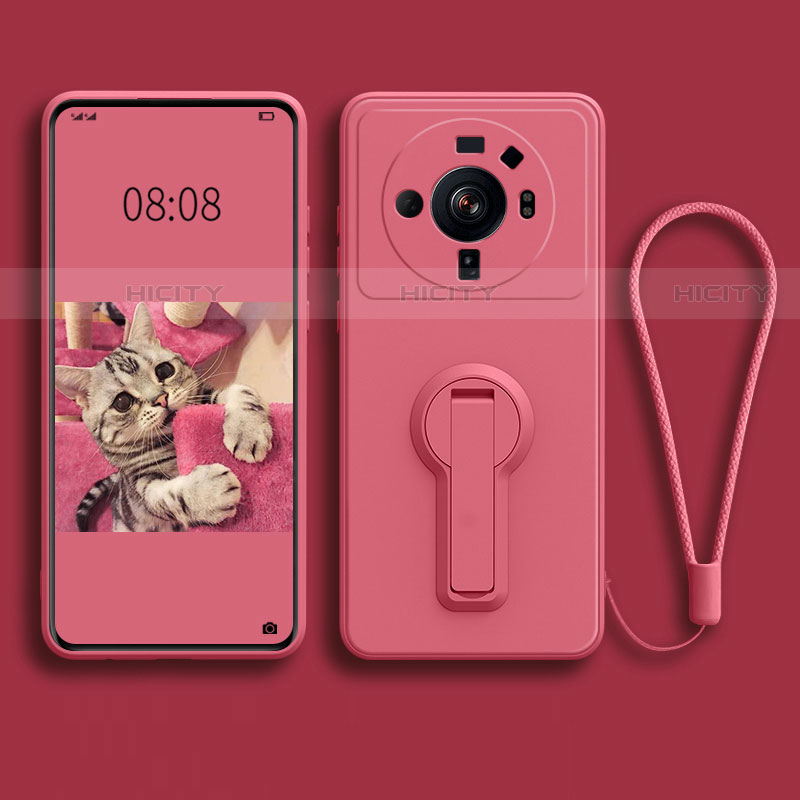 Custodia Silicone Ultra Sottile Morbida Cover con Supporto per Xiaomi Mi 12 Ultra 5G Rosso Rosa
