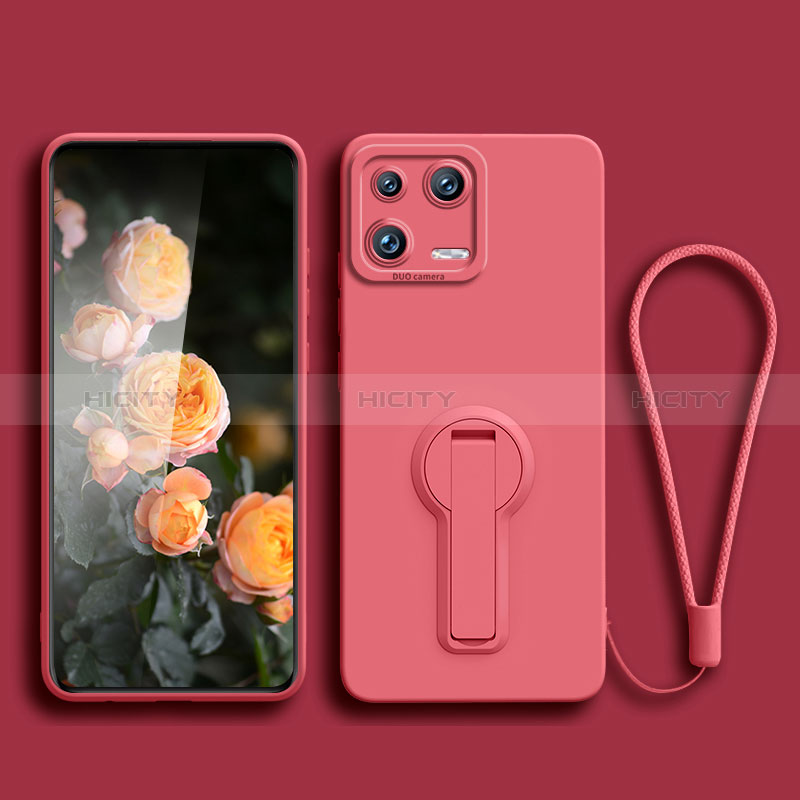 Custodia Silicone Ultra Sottile Morbida Cover con Supporto per Xiaomi Mi 13 5G Rosa Caldo