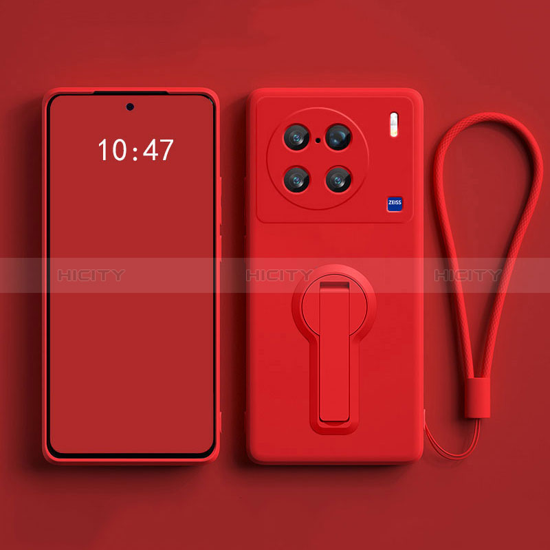 Custodia Silicone Ultra Sottile Morbida Cover con Supporto S01 per Vivo X90 Pro 5G Rosso