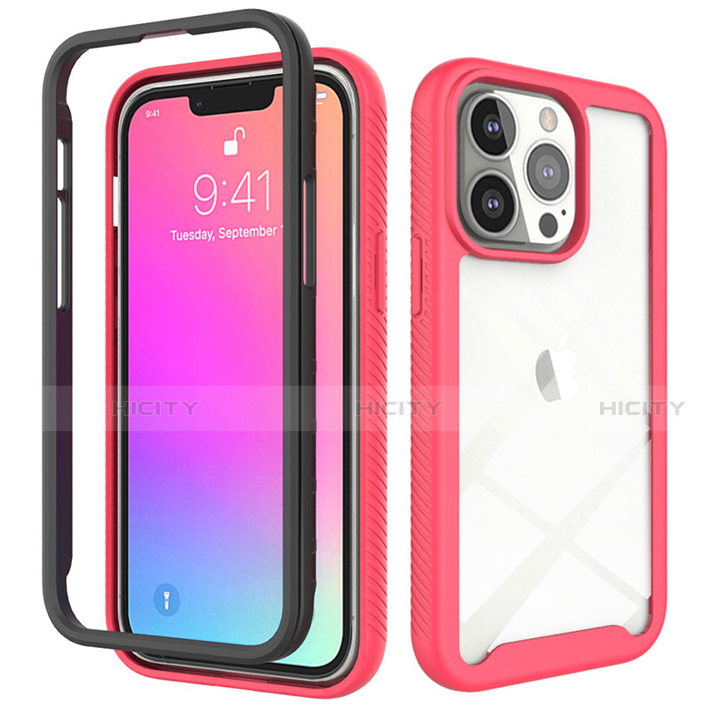 Custodia Silicone Ultra Sottile Morbida Cover Fronte e Retro 360 Gradi per Apple iPhone 13 Pro Rosa Caldo