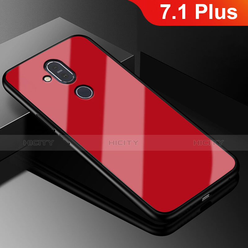 Custodia Silicone Ultra Sottile Morbida Specchio per Nokia 7.1 Plus Rosso