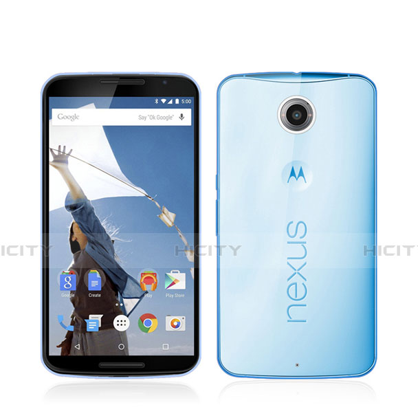 Custodia TPU Trasparente Ultra Sottile Morbida per Google Nexus 6 Blu