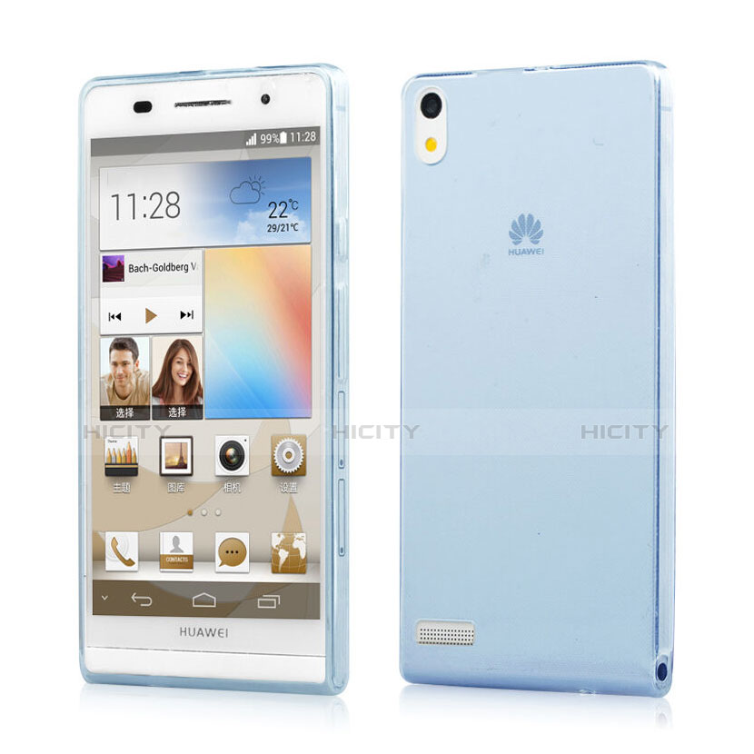 Custodia TPU Trasparente Ultra Sottile Morbida per Huawei Ascend P6 Blu