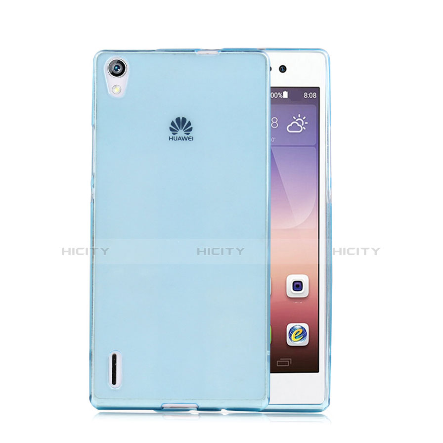 Custodia TPU Trasparente Ultra Sottile Morbida per Huawei Ascend P7 Blu