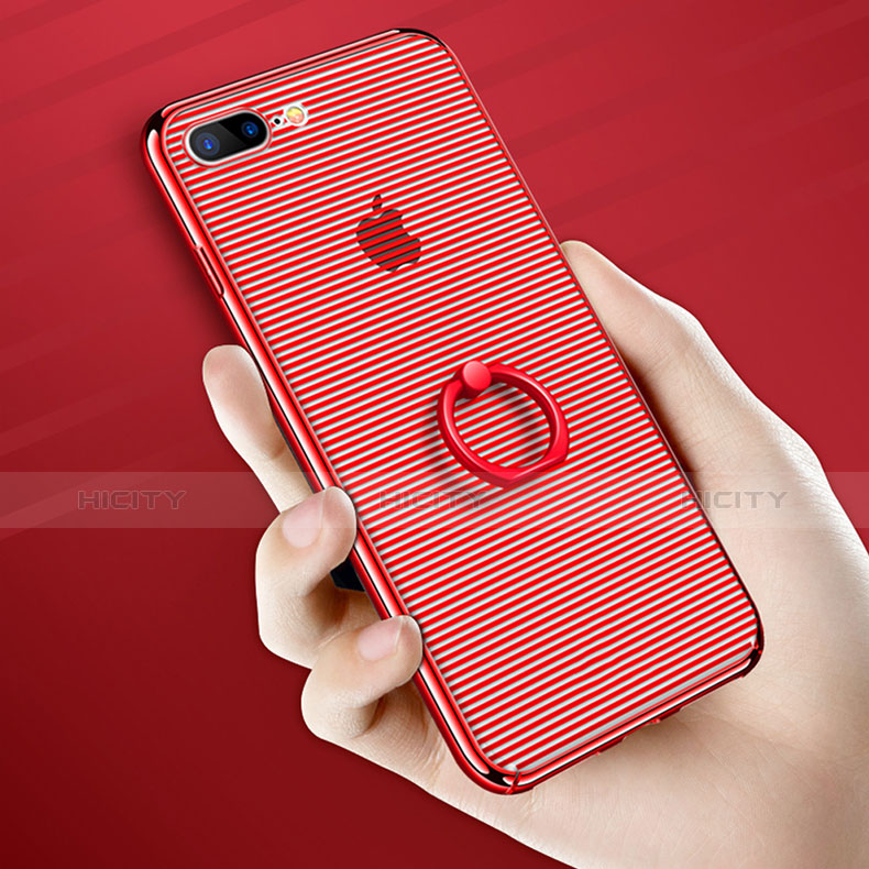 Custodia Trasparente Rigida con Anello Supporto per Apple iPhone 8 Plus Rosso