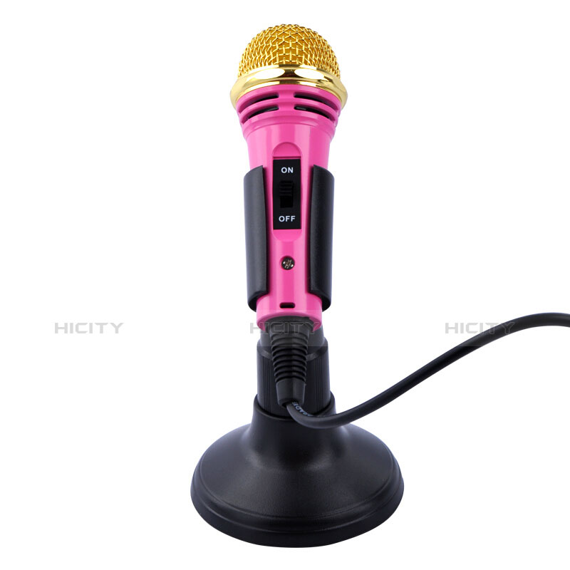 Microfono Mini Stereo Karaoke 3.5mm con Supporto M07 Rosa